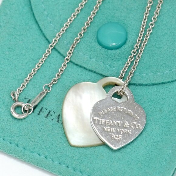 Tiffany & Co. Return to Double Heart Shell Necklace 16" Silver 925 Auth w/Bag - Picture 1 of 8